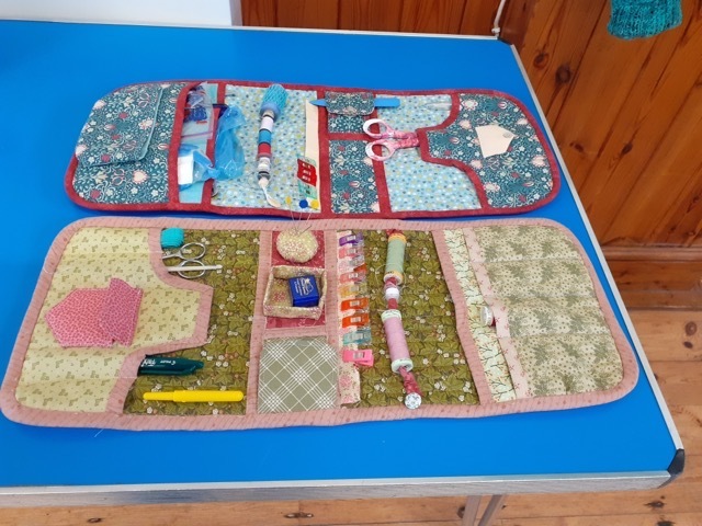 some very useful sofa stations for keeping your crafting equipment tidy: the top one is Jenny C's and the lower one is Evelyn's 